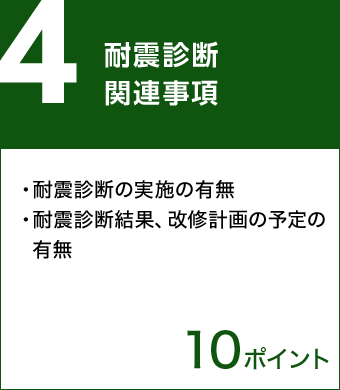 4.耐震診断関連事項/耐震診断の実施の有無、耐震診断結果、改修計画の予定の有無　10ポイント