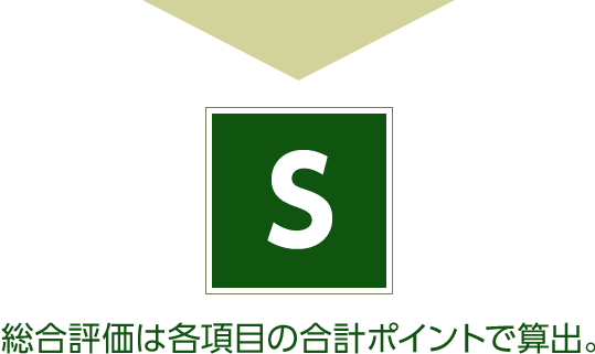 総合評価は各項目の合計ポイントで算出。